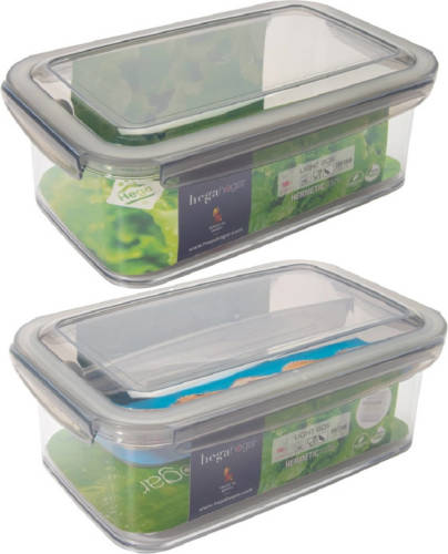 Hega Hogar 2x Voorraad/vershoudbakjes 1,9 Met Tray Transparant/grijs Plastic 24 X 15 Cm - Vershoudbakjes