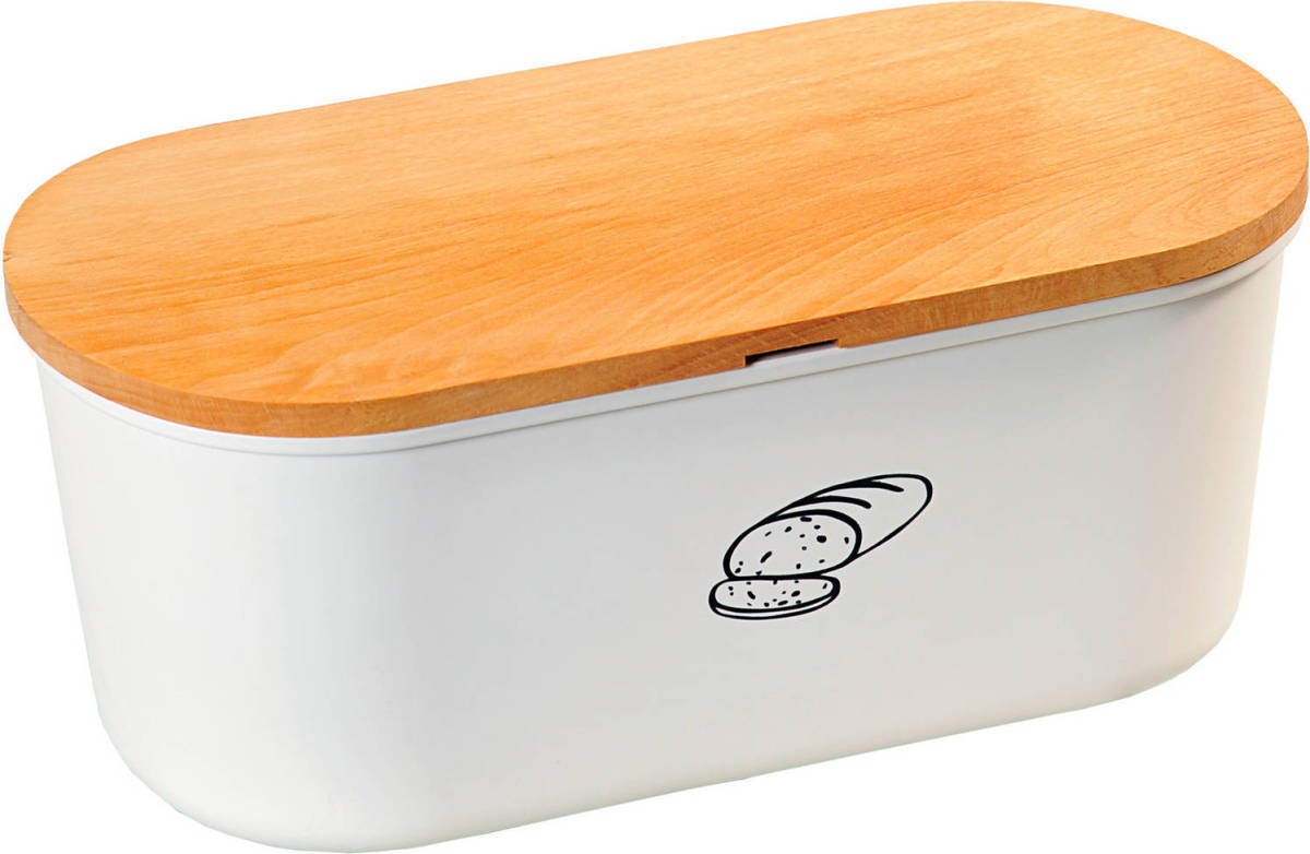 Kesper Witte Broodtrommel Met Houten Snijplank Deksel 18 X 34 X 14 Cm - Broodtrommels