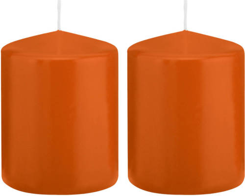 Trend Candles 2x Oranje Cilinderkaarsen/stompkaarsen 6 X 8 Cm 29 Branduren - Stompkaarsen