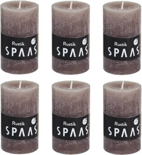 Candles by Spaas 6x Taupe Rustieke Cilinderkaarsen/stompkaarsen 5x8 Cm - Stompkaarsen