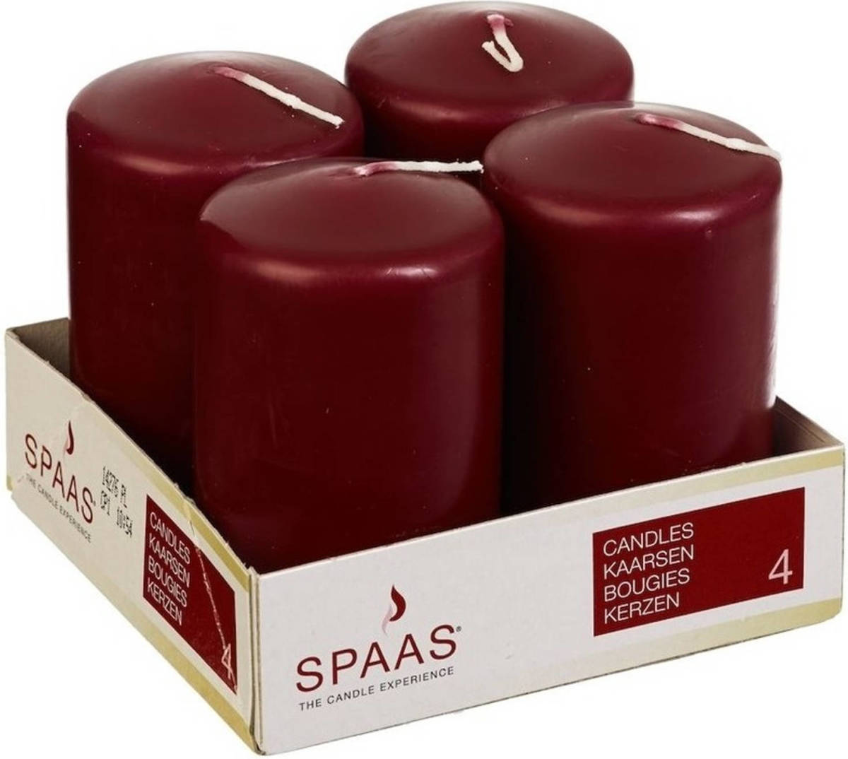 Candles by Spaas 4x Bordeaux Rode Cilinderkaars/stompkaars 5 X 8 Cm 12 Branduren - Stompkaarsen