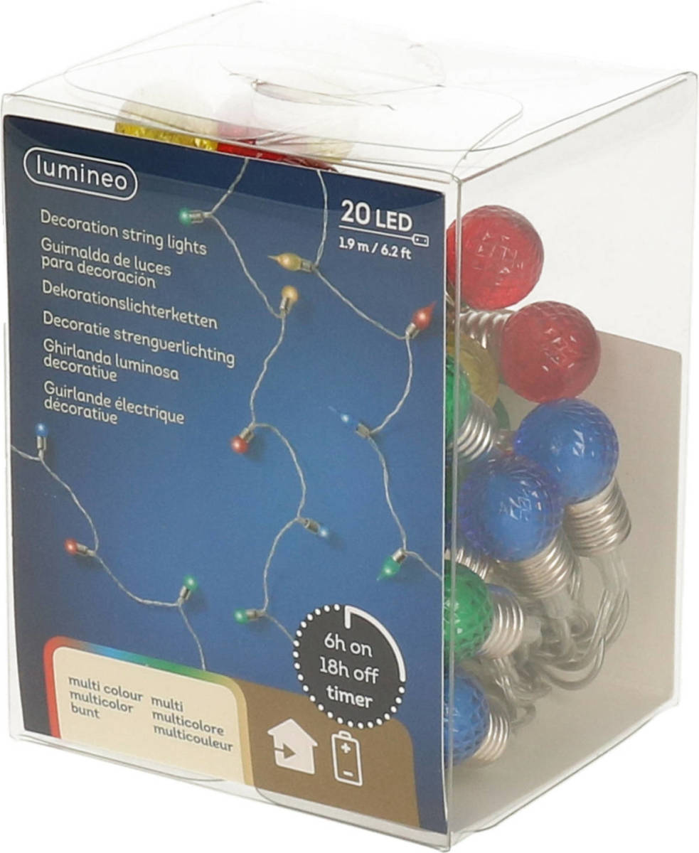 Lumineo Feestverlichting Op Batterij Gekleurde Bolletjes 190 Cm 20 Lampjes - Lichtsnoeren