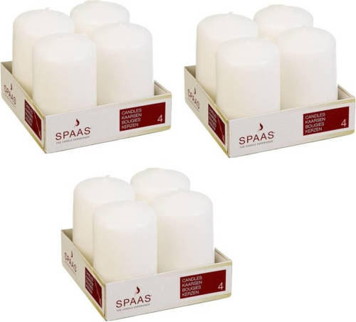 Candles by Spaas 12x Witte Cilinderkaarsen/stompkaarsen 5 X 8 Cm 12 Branduren - Stompkaarsen