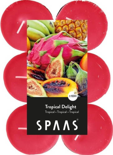 Shoppartners 12x Maxi Theelichten Tropische Vruchten Geurkaarsen Tropical Delight 10 Branduren - Geurkaarsen