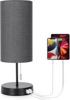 Aigostar 13as3 - Bureaulamp - 2 Usb Oplaadpoorten - Tafellamp - Nachtlampje - Met Lampenkap - E27 Fitting - Grijs