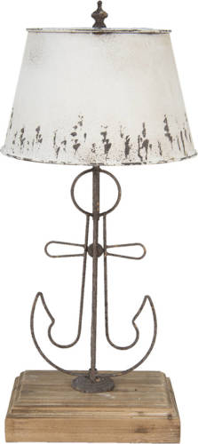 Clayre & Eef Tafellamp Ø 35x79 Cm Beige Bruin Hout Ijzer Bureaulamp Nachtlampje Beige Bureaulamp Nachtlampje