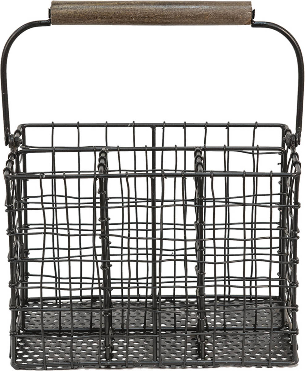 Clayre & Eef Bestekbak 22*14*15 Cm Zwart Ijzer Bestekhouder Zwart Bestekhouder
