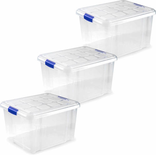 Forte Plastics 3x Stuks Opslagboxen/bakken/organizers Met Deksel 25 Liter 42 X 36 X 25 Cm Transparant - Opbergbox