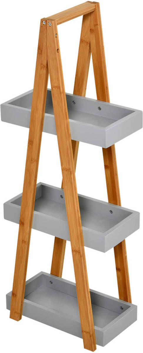 Zenzee Badkamerrek -Badkamer Accessoires - Badkamerkast - Badkamermeubel - 3 Etages - Bamboe - Grijs