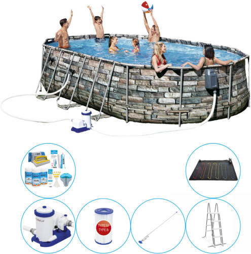 Bestway Power Steel Ovaal Stone Spa Jets 610x366x122 Cm - Zwembad Inclusief Accessoires