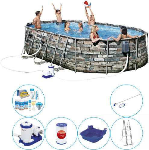 Bestway Power Steel Ovaal Stone Spa Jets 610x366x122 Cm - Zwembad Set