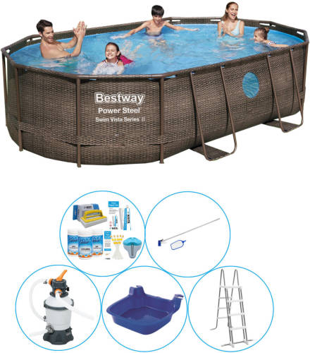 Bestway Power Steel Swim Vista Ovaal 488x305x107 Cm - 6-delig - Zwembad Set