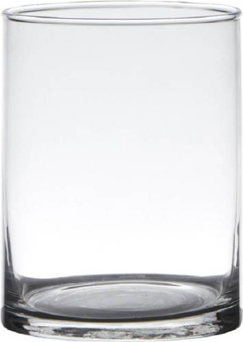 Hakbijl Glass Transparante Home-basics Cylinder Vorm Vaas/vazen Van Glas 20 X 12 Cm - Vazen