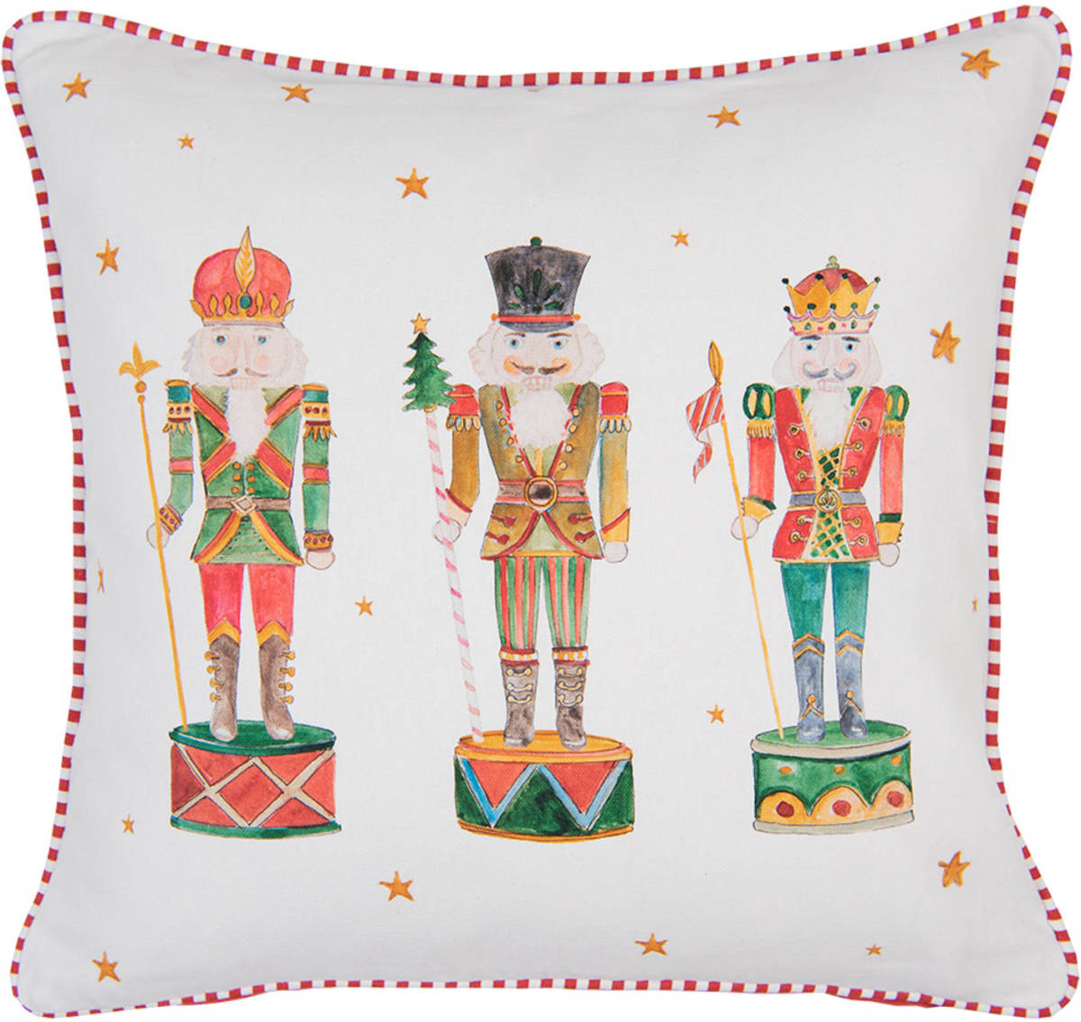 Clayre & Eef Sierkussen 40*40 Cm Wit Rood Katoen Vierkant Notenkrakers Sierkussenhoes Kussen Hoes Wit Sierkussenhoes