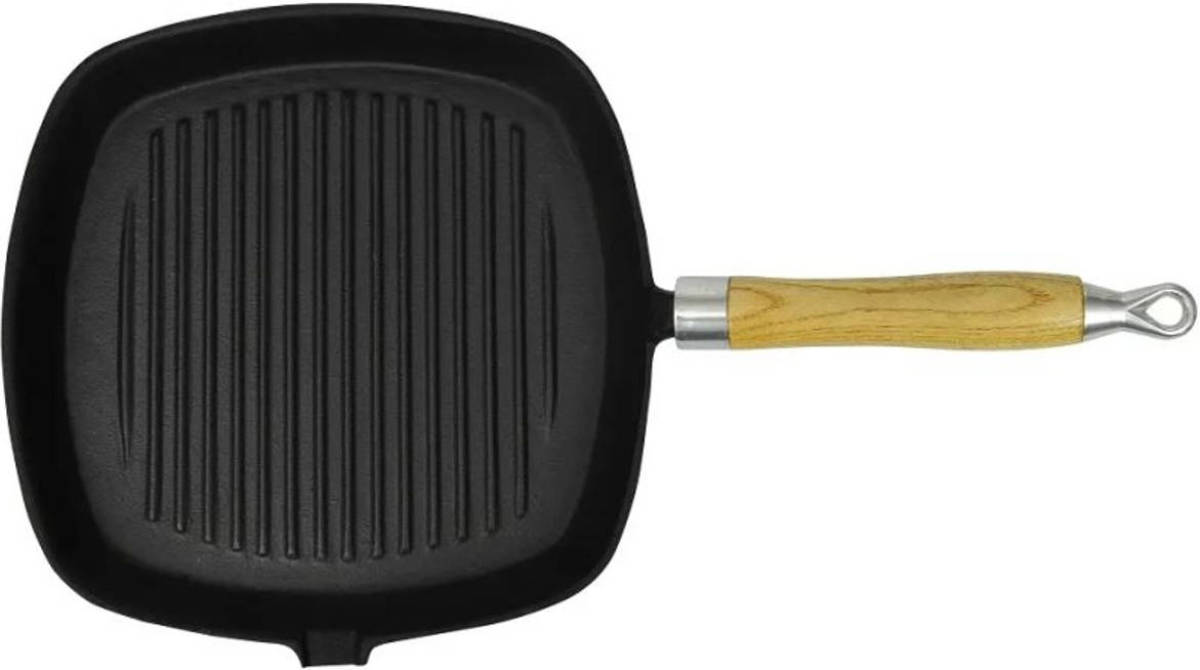 VidaXL Grillpan Met Houten Handvat Gietijzer 20x20 Cm