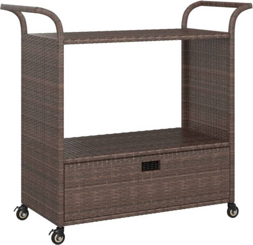 VidaXL Serveerwagen Met Lade 100x45x97 Cm Poly Rattan Bruin