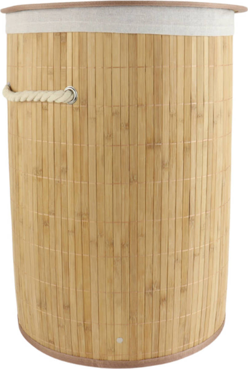 Orange85 Wasmand - Met Deksel - Rond Bamboe - 48 Liter - Bruin - 35x50 Cm - Wasmanden