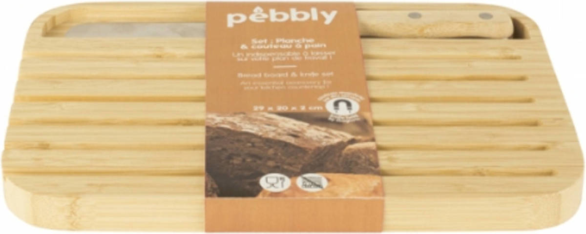Pebbly - Broodplank Met Broodmes, Bamboe, 29 X 20 Cm - Pebbly