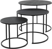 H&S Collection Bijzettafel/plantenstandaard Set - 3x Stuks - Zwart - Metaal - Bijzettafels