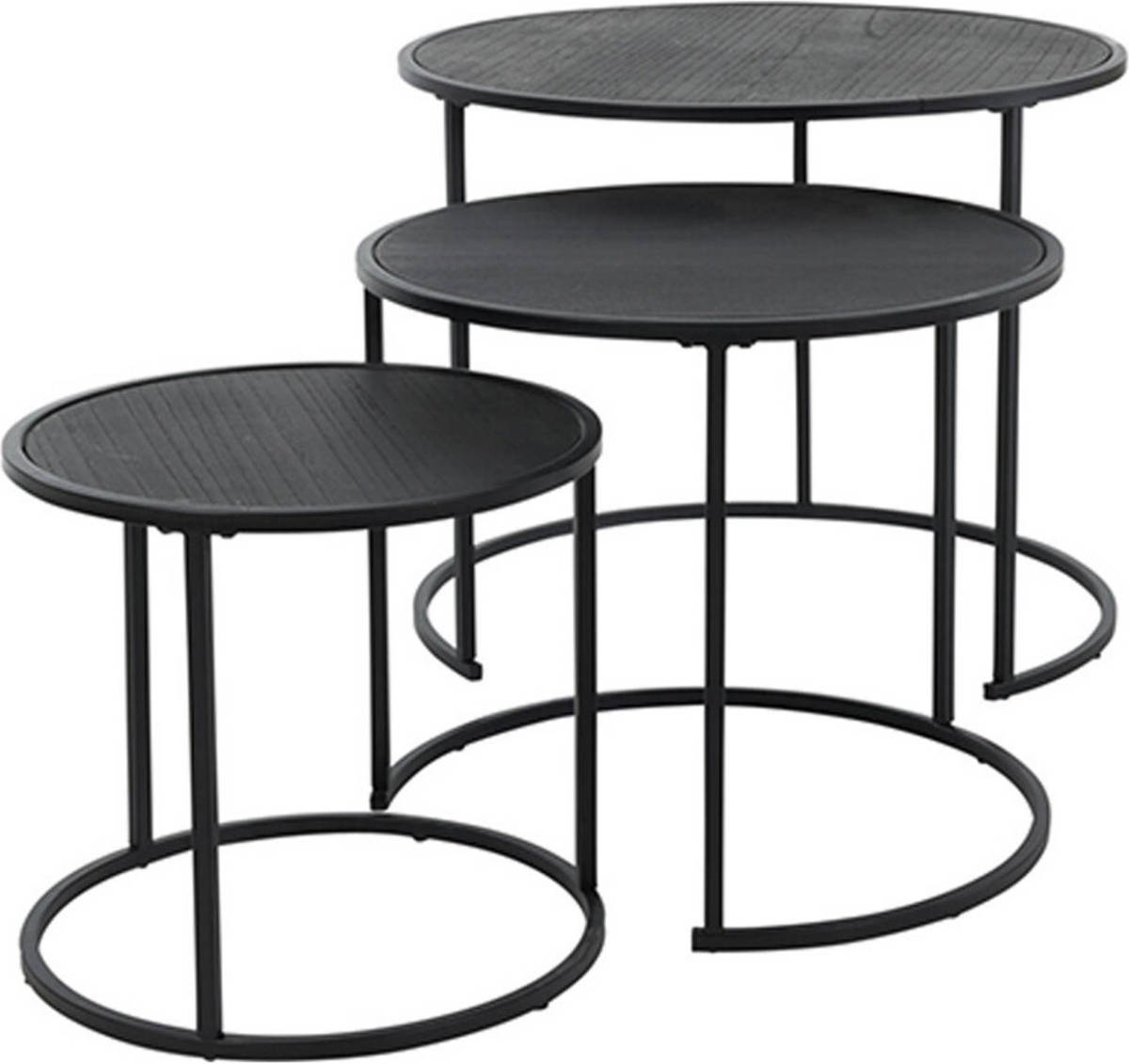 H&S Collection Bijzettafel/plantenstandaard Set - 3x Stuks - Zwart - Metaal - Bijzettafels