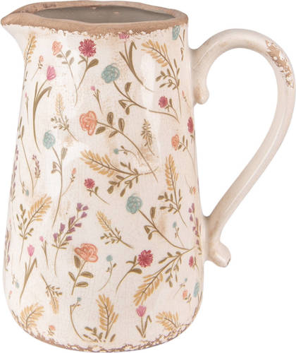 Clayre & Eef Decoratieve Schenkkan 21x14x23 Cm Roze Beige Keramiek Bloemen Waterkan Kan Roze Waterkan Kan