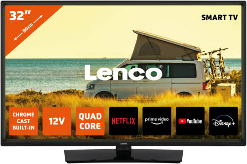 32"" Android Smart Tv Met 12v Auto Adapter Lenco Led-3263bk Zwart