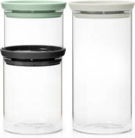 Brabantia Glazen Voorraadbussen Stapelbaar, Set Van 0,3-0,6-1,1 Liter - Light Grey, Dark Grey En Jade Green