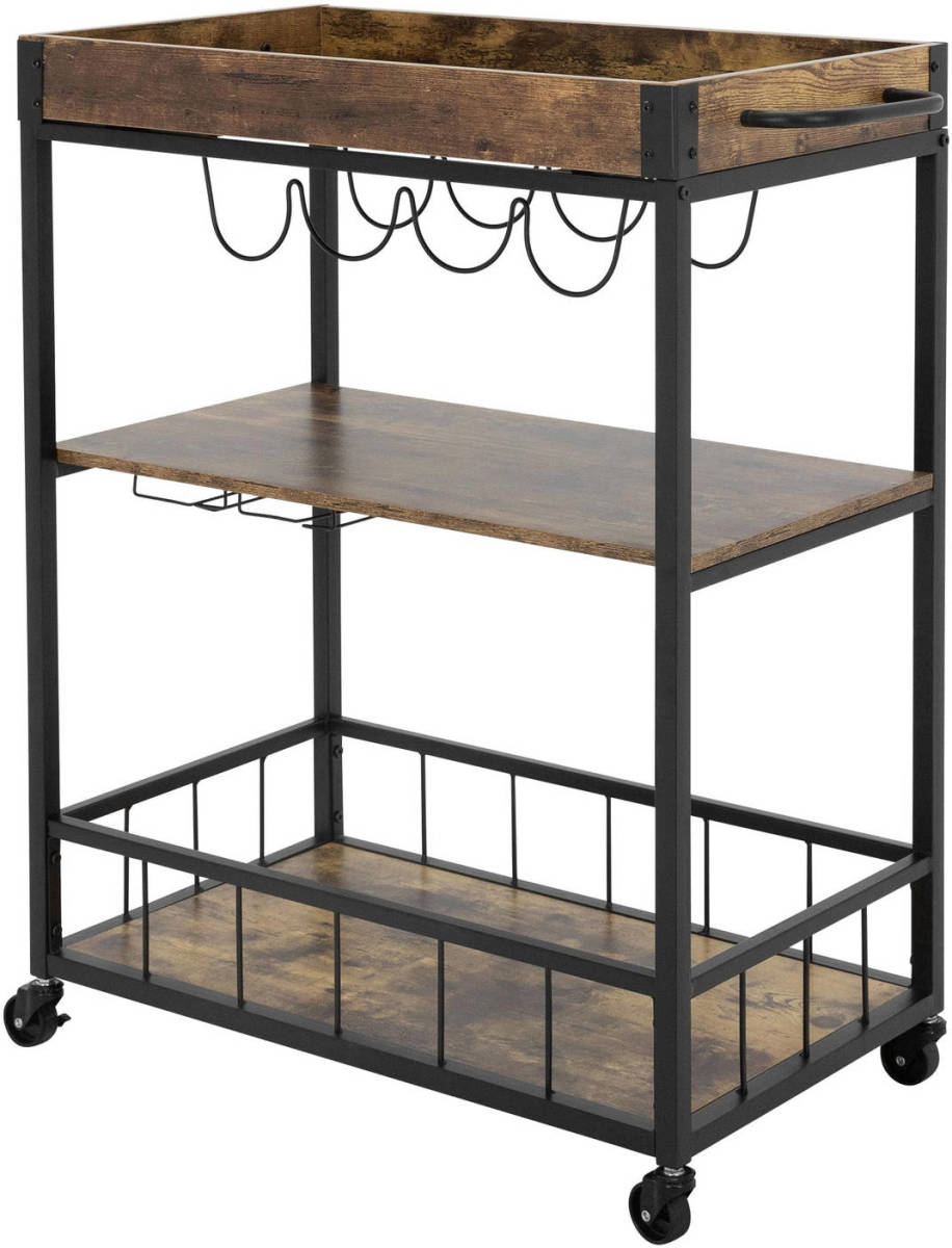 Serveerwagen 82x90x39,5 Cm Bruin/zwart Van Metaal En Spaanplaat ML-Design
