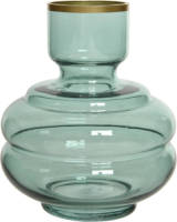 Decoris Bloemen Vaas Groen Transparant/goud Van Glas 18 Cm Hoog Diameter 15 Cm - Vazen