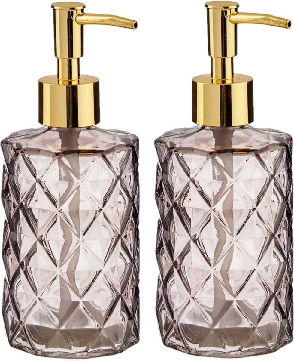 Arte r 2x Stuks Zeeppompjes/zeepdispensers Donker Geruit Glas 330 Ml - Zeeppompjes