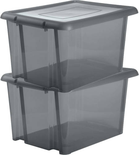 EDA 2x Stuks Kunststof Opbergboxen/opbergdozen Grijs Transparant L65 X B50 X H36 Cm Stapelbaar - Opbergbox