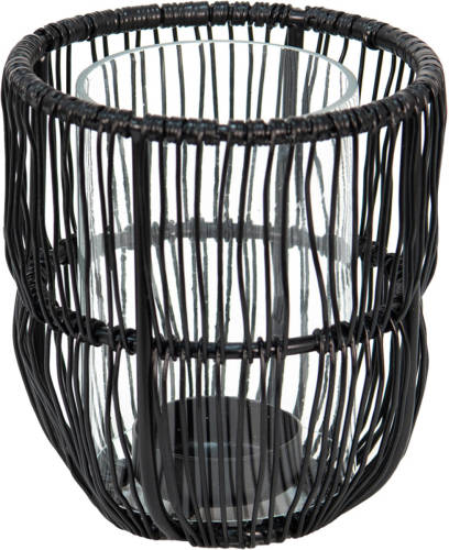 Clayre & Eef Windlicht Ø 10x12 Cm Zwart Ijzer Kaarsenhouder Sfeerverlichting Zwart Kaarsenhouder Sfeerverlichting