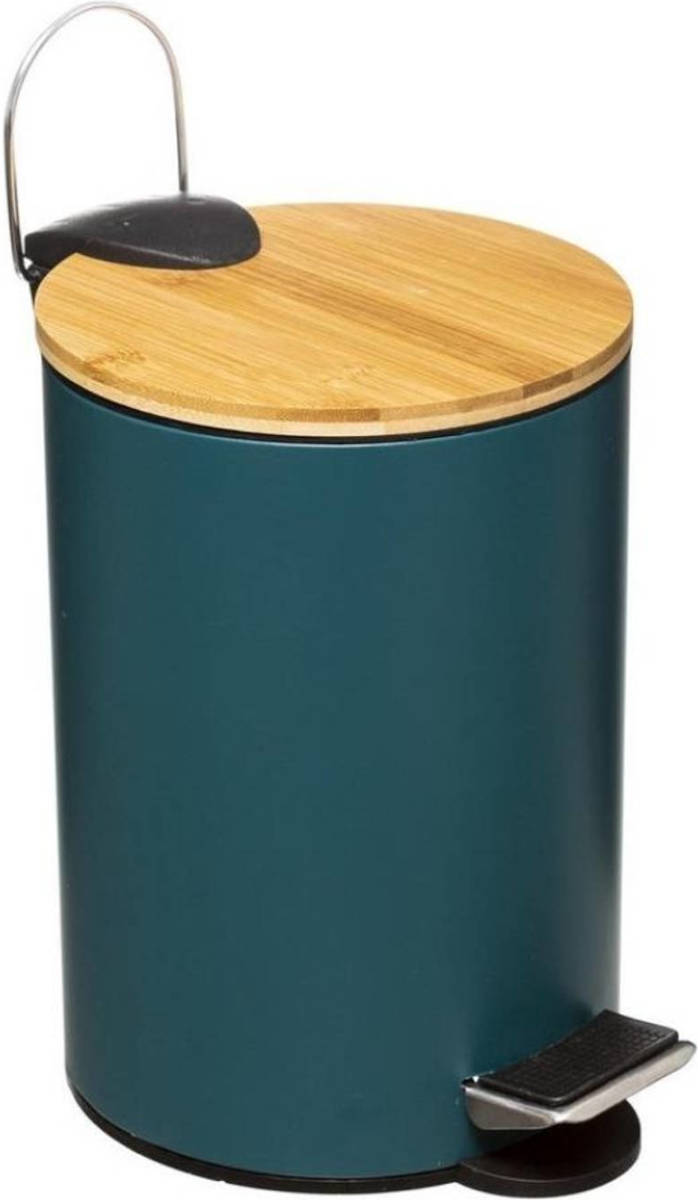 Orange85 Pedaalemmer - Prullenbak - Blauw - 3 Liter - Bamboe En Metaal