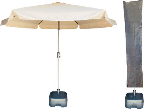 CUHOC - Parasol Ibiza Beige - Ø300cm + Verrijdbare Parasolvoet + Parasolhoes - Parasol Combi