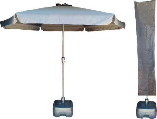 CUHOC - Parasol Sunny Grey - Ø300cm + Verrijdbare Parasolvoet + Parasolhoes - Parasol Combi