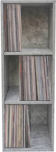 VDD Lp Platen Vinyl Opbergkast - Opbergen Lp Vinyl Platen - Boekenkast - 3 Vakken - Grijs Beton