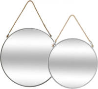 Atmosphera Set Van 2x Spiegels/wandspiegels Rond Metaal Grijs Met Touw - Spiegels