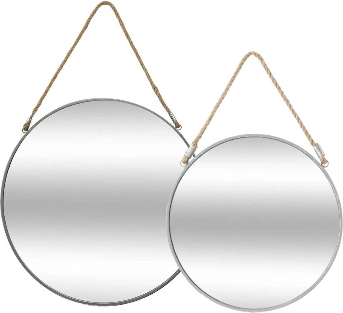 Atmosphera Set Van 2x Spiegels/wandspiegels Rond Metaal Grijs Met Touw - Spiegels