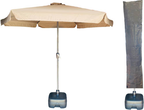 CUHOC - Parasol Urban Taupe - Ø300cm + Verrijdbare Parasolvoet + Parasolhoes - Parasol Combi