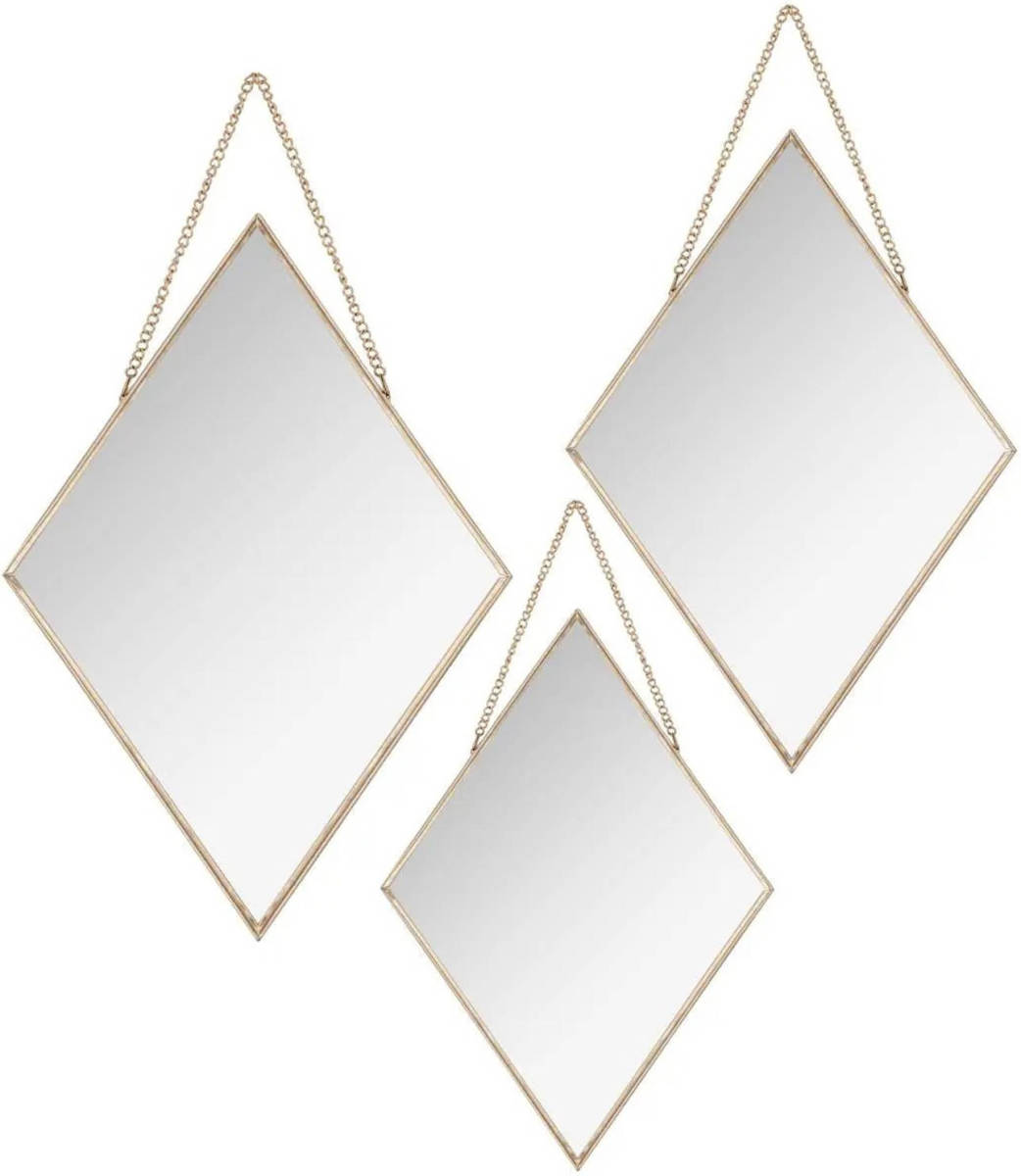 Atmosphera Set Van 3x Spiegels/wandspiegels Ruit Metaal Goud Met Ketting - Spiegels