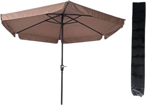 Outdoor Living Parasol Gemini - Taupe - Ø300 Cm - Handig Opdraaisysteem - Inclusief Opberghoes