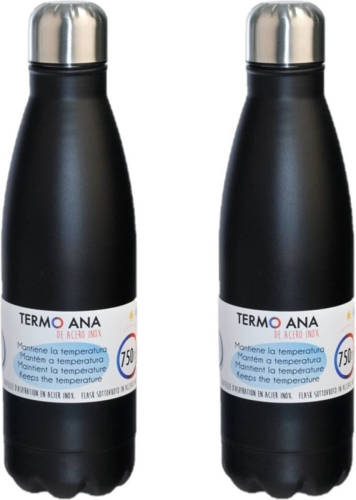 Shoppartners 2x Stuks Rvs Thermosflessen / Isoleerflessen Zwart 0.75 L - Thermosflessen