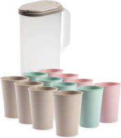 Forte Plastics Water/limonade Schenkkan 2 Liter Met 12x Kunststof Glazen Voordeelset - Schenkkannen