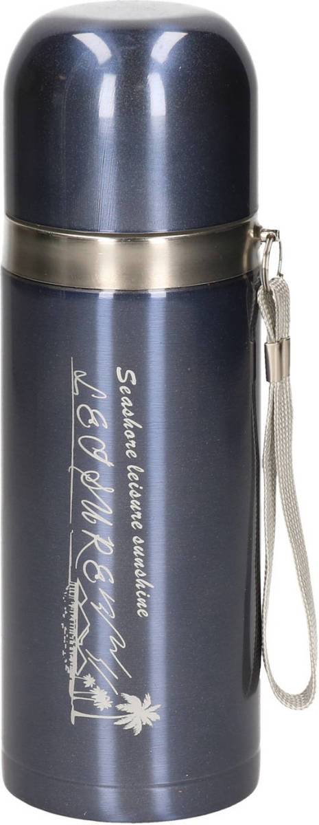 Shoppartners Rvs Thermosfles / Isoleerfles Met Touwtje Blauw 350 Ml - Thermosflessen