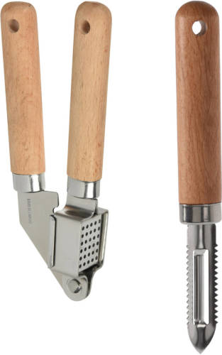 Excellent Houseware 2-delige Keukengerei Set - Knoflookpers 16 Cm/fruit Schilmes 18 Cm - Knoflookpersen