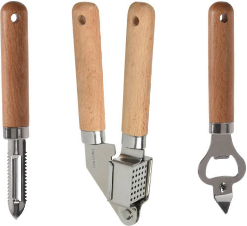 Excellent Houseware 3-delige Keukengerei Set - Opener/knoflookpers/schilmes - Knoflookpersen
