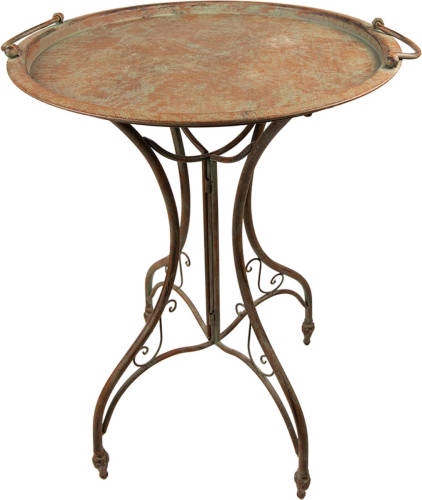 Clayre & Eef Bijzettafel Ø 54x75 Cm Bruin Ijzer Side Table Tafeltje Plantentafeltje Bruin Side Table Tafeltje