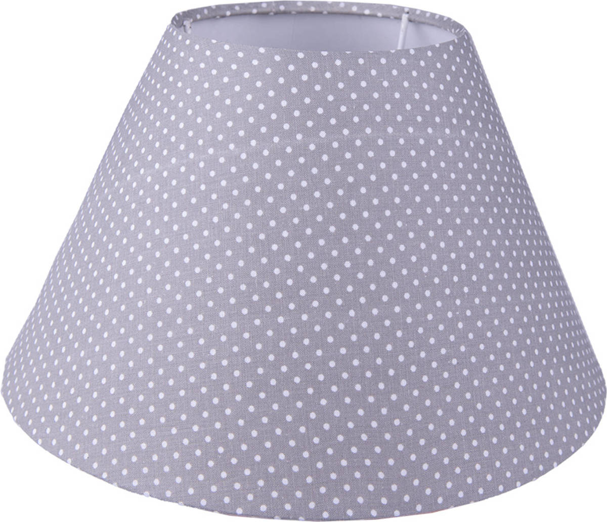 Clayre & Eef Lampenkap Ø 23x15 Cm Grijs Wit Katoen Synthetisch Stippen Stoffen Lampenkap Grijs Stoffen Lampenkap