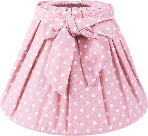 Clayre & Eef Lampenkap Ø 22x14 Cm Roze Wit Katoen Stippen Stoffen Lampenkap Roze Stoffen Lampenkap