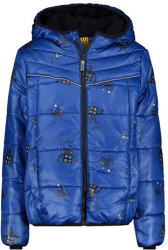 Esprit gewatteerde winterjas met all over print blauw